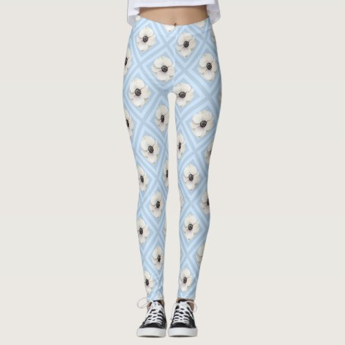 Gingham  Poppy White Flower Blue Checker Stripe Leggings