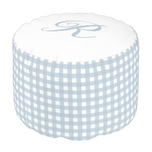 Gingham preppy classic Script Initial dusty blue Pouf