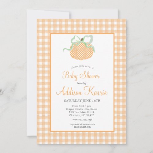 Gingham Pumpkin Baby Shower Invitation