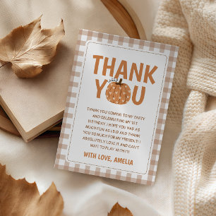 Gingham Pumpkin Fall Birthday Thank You Card