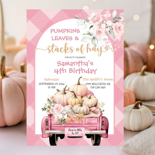 Gingham Pumpkin Leaves & Stacks of Hay Birthday Invitation (Creator Uploaded)