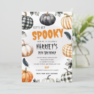 Gingham Pumpkins Halloween Birthday Party Invite