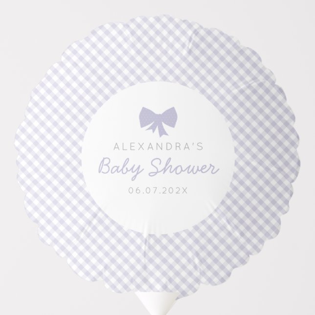 Gingham purple bow girl baby shower balloon (Front)