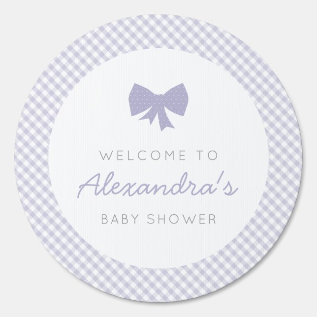 Gingham purple bow girl baby shower yard sign (Front)