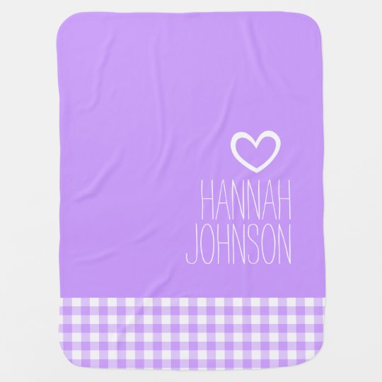 Download Gingham purple girls name white heart baby blanket ...