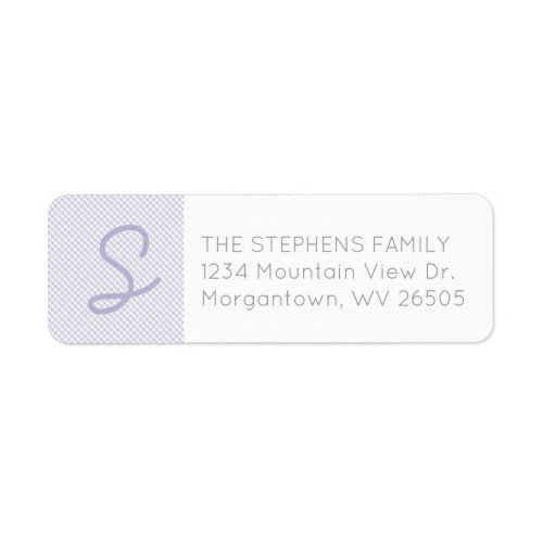 Gingham purple initial baby shower return address label