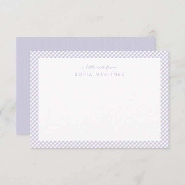 Gingham purple personalized children's stationery (Front/Back)