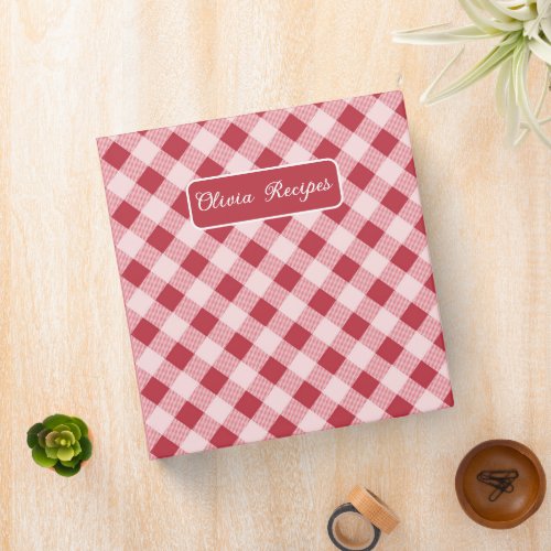 Gingham Recipes Blush Pink Check Cute Feminine 3 Ring Binder