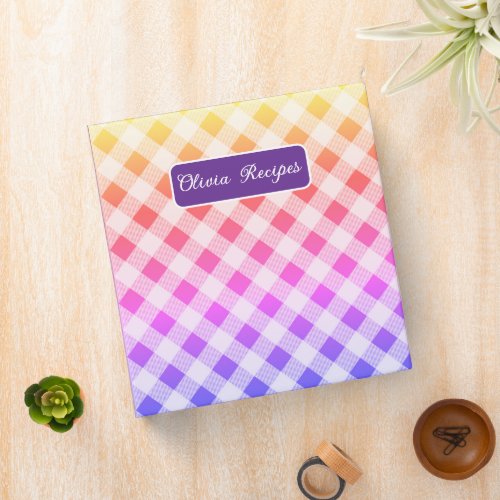 Gingham Recipes Blush Pink Check Cute Feminine 3 Ring Binder
