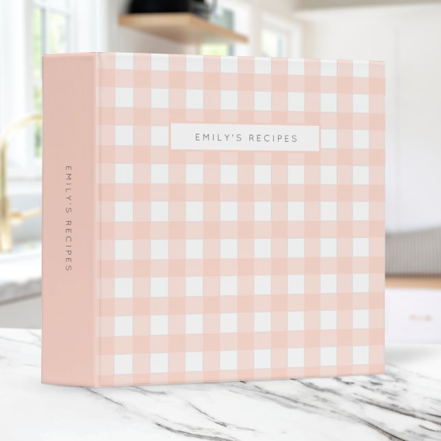 Gingham Recipes Blush Pink Check Cute Feminine 3 Ring Binder (Creator Uploaded)