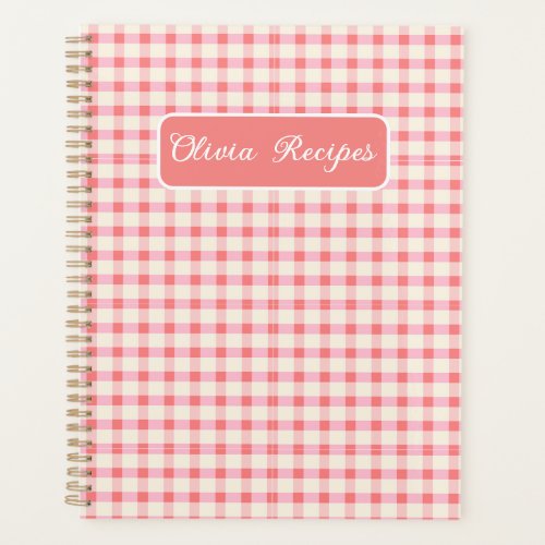 Gingham Recipes Blush Pink Check Cute Feminine Planner