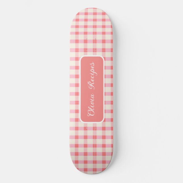 Gingham Recipes Blush Pink Check Cute Feminine Skateboard (Front)