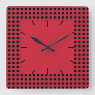 Gingham Red and Black Square Wall Clock