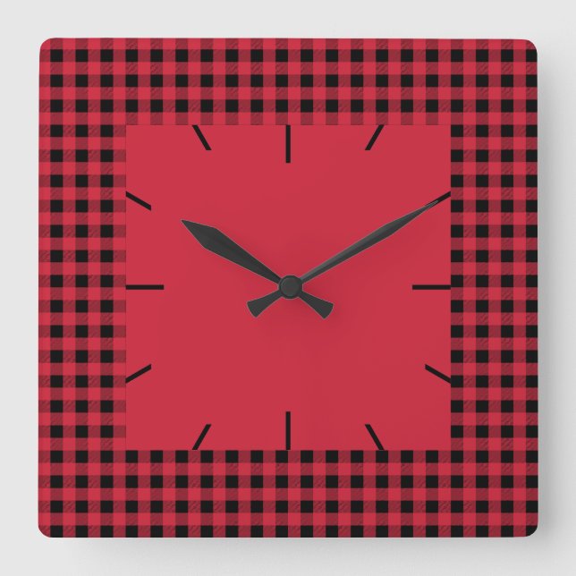 Gingham Red and Black Square Wall Clock (Front)