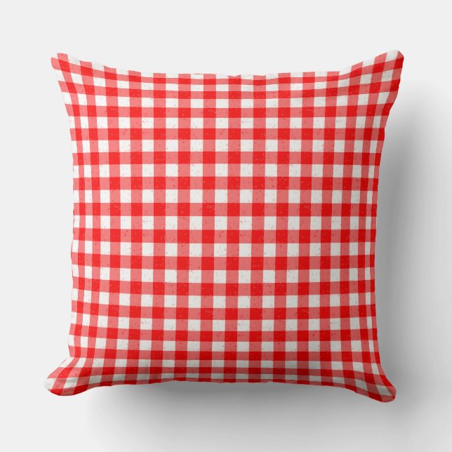 Gingham Red and White Pattern Cotton Throw Pillow (Front)