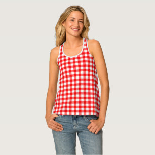 Gingham Red and White Pattern Racerback Tank Top
