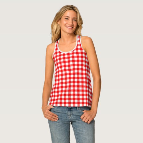 Gingham Red and White Pattern Racerback Tank Top