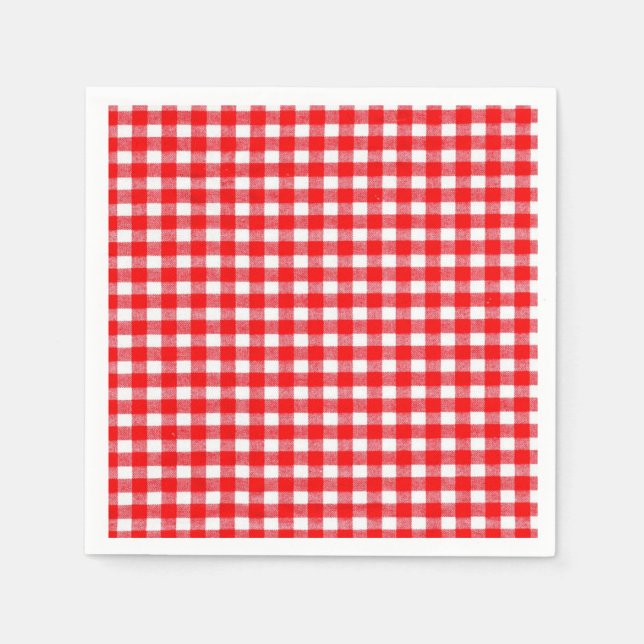 Gingham red and white traditional picnic napkins (Front)