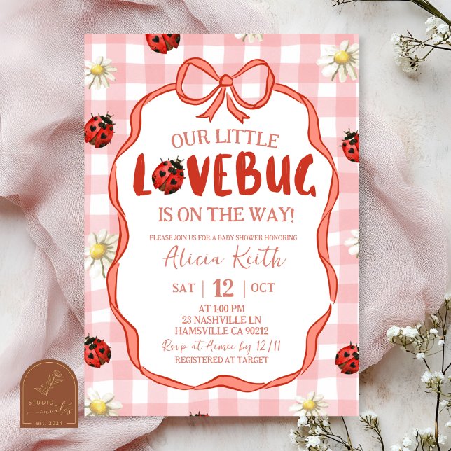 Gingham Red Lovebug Baby Shower Invitation (Creator Uploaded)