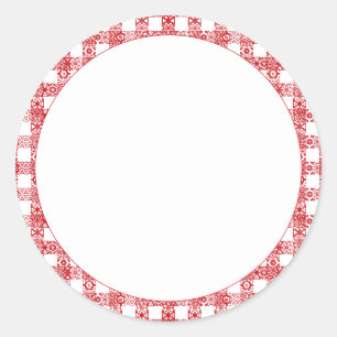 Gingham red white blank lace grid vintage plaid classic round sticker