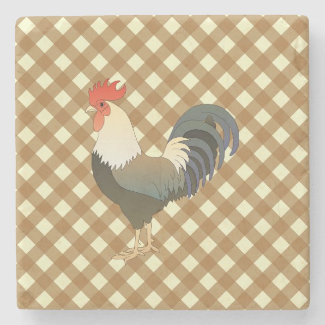 GINGHAM ROOSTER STONE COASTER (Front)