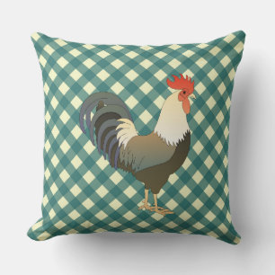 GINGHAM ROOSTER THROW PILLOW