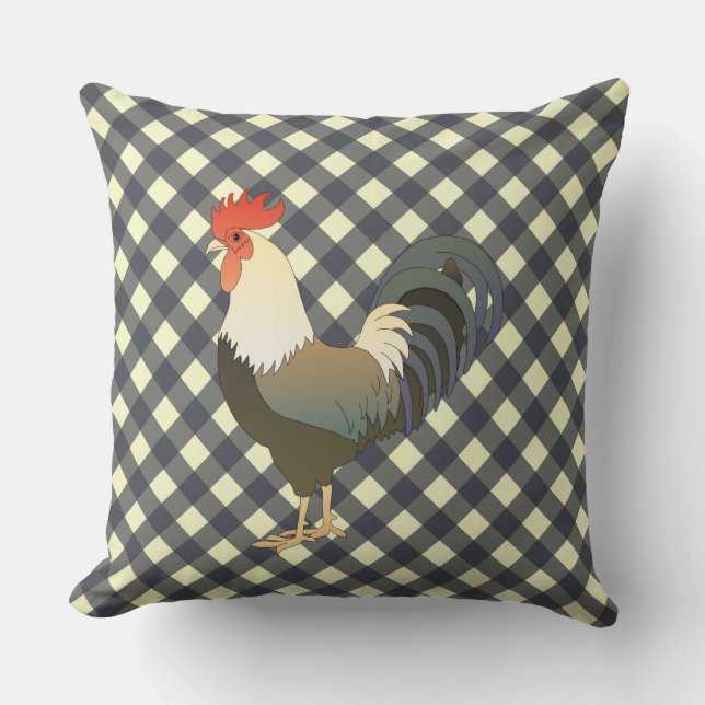 GINGHAM ROOSTER THROW PILLOW (Front)