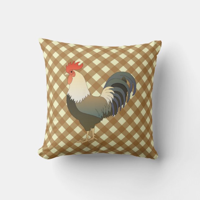 GINGHAM ROOSTER THROW PILLOW (Front)