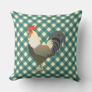 GINGHAM ROOSTER THROW PILLOW