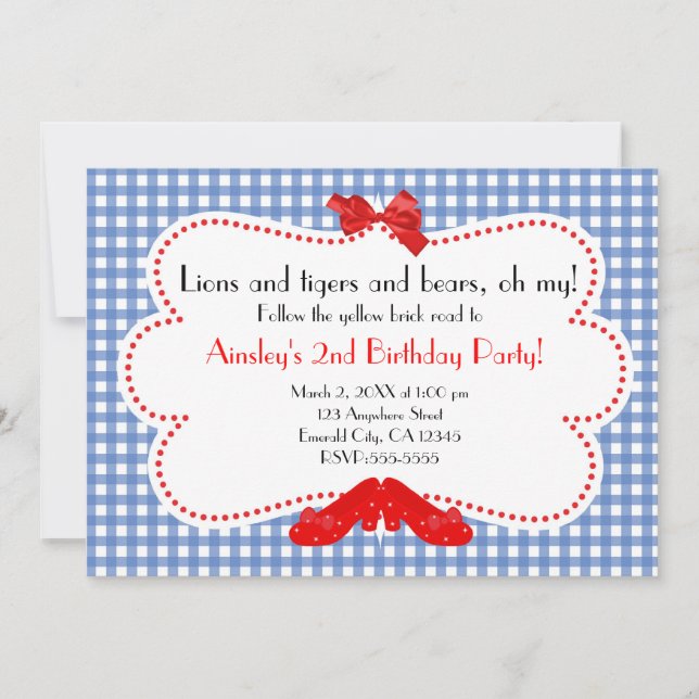 Gingham Ruby Slippers Wizard of Oz Invitation (Front)