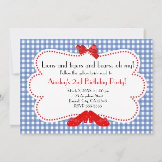 Gingham Ruby Slippers Wizard of Oz Invitation