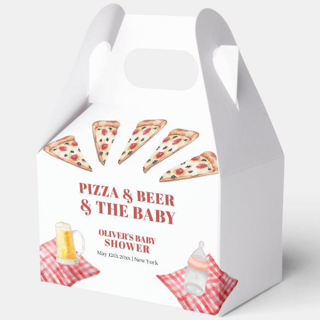 Gingham Rustic Modern Pizza Beers Baby Shower Favor Boxes (Front)