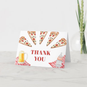 Gingham Rustic Modern Pizza Beers Baby Shower Letterpress Thank You Card