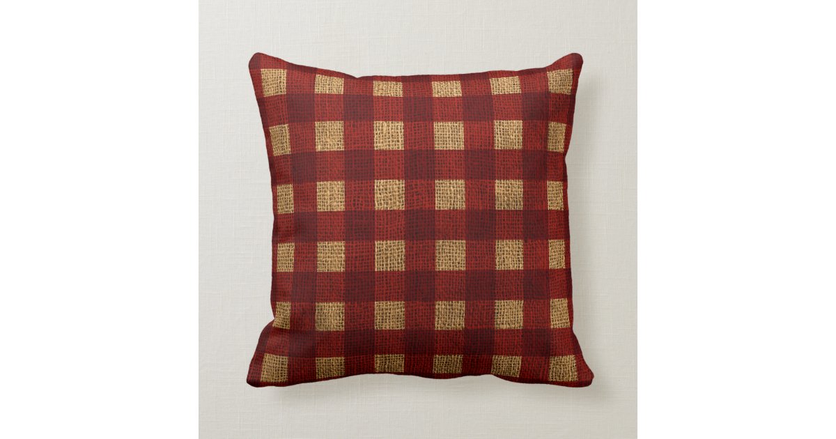 Gingham Rustic Red Throw Pillow