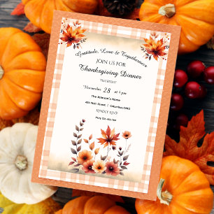 Gingham Rustic Vintage Thanksgiving Invitation