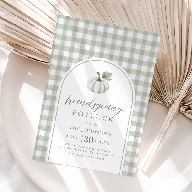 Gingham Sage Friendsgiving Potluck Invitation (Creator Uploaded)