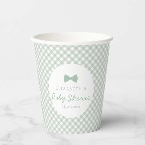 Gingham sage green bow tie cute baby shower paper cups