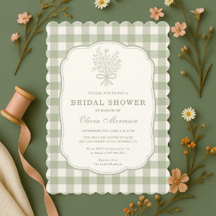 Gingham Sage Green Bridal Shower Invitation