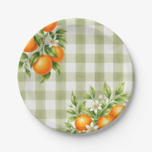 Gingham Sage Green Little Cutie Baby Shower Paper Plates
