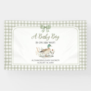 Gingham Sage Green Mallard Duck Baby Shower Banner
