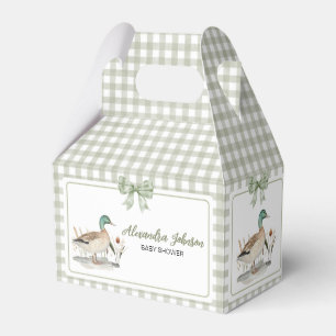 Gingham Sage Green Mallard Duck Baby Shower Favor Boxes