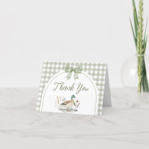 Gingham Sage Green Mallard Duck Baby Shower  Letterpress Thank You Card