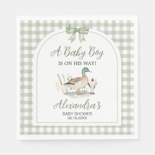 Gingham Sage Green Mallard Duck Baby Shower
