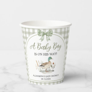 Gingham Sage Green Mallard Duck Baby Shower Paper Cups