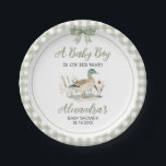 Gingham Sage Green Mallard Duck Baby Shower Paper Plates<br><div class="desc">Make your Duck baby shower extra special with these delightful round paper plates! Sturdy yet stylish,  these plates are perfect for serving delicious bites while complementing your theme in the most adorable way.

BS1113</div>