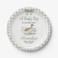 Gingham Sage Green Mallard Duck Baby Shower