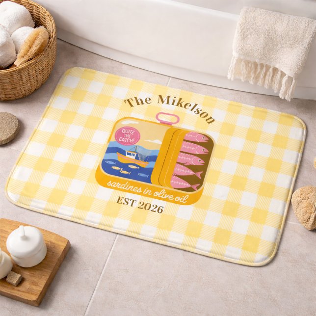 Gingham Sardines Custom Family Name Bath Mat (Creator Uploaded)