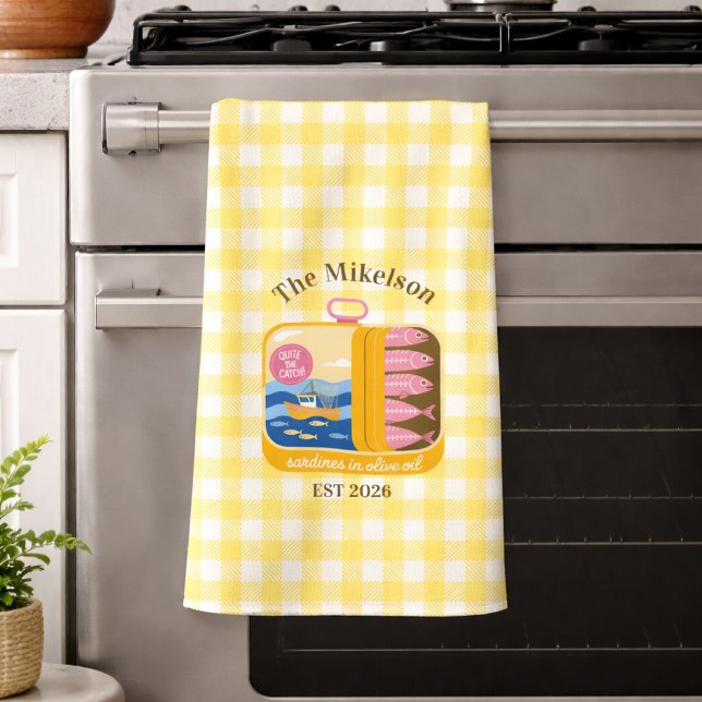 Gingham Sardines Custom Family Name Kitchen Towel (Creator Uploaded)