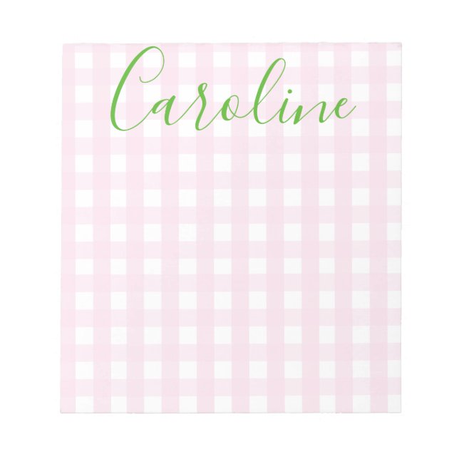 Gingham & Script Personalized Notepad (Front)