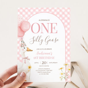 Gingham Silly Goose Birthday Party Invitation